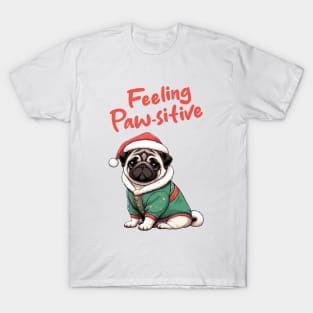 Christmas Pug Feeling Pawsitive T-Shirt